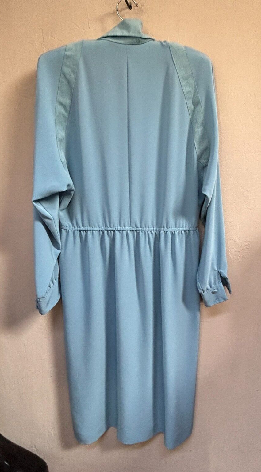 Vintage ILGWU Union Made Lilli Ann Blue Long Sleeve Shirt Midi Dress Suede Trim