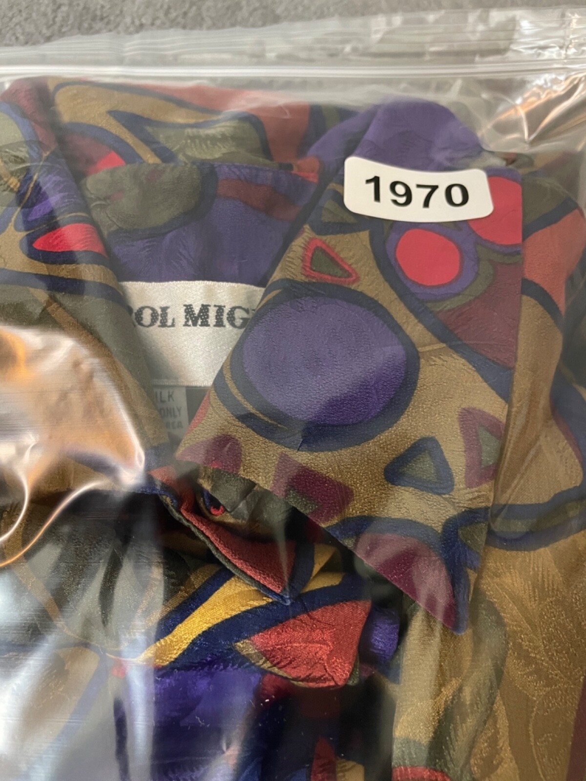 Vintage Carol Mignon Silks Dress 10 Multicolor Abstract Buttons Shift Tie VTG