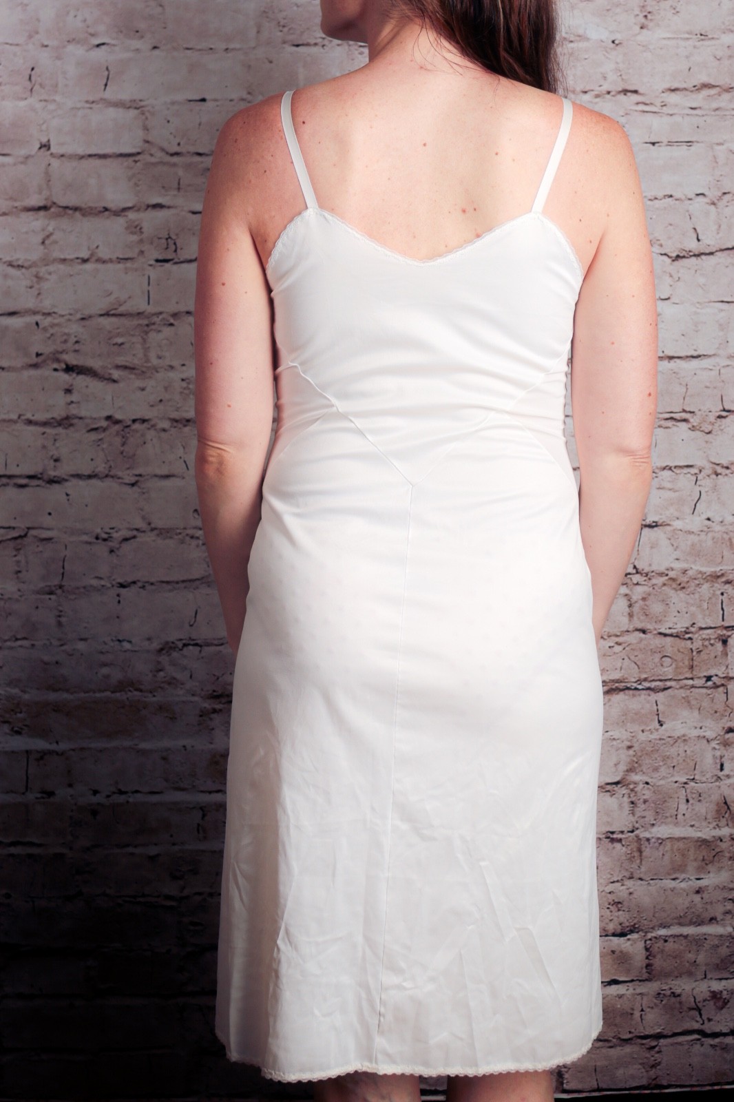 Vanity Fair Vintage Retro Glam Pinup Satin Full Slip Gown Medium 34 Long White