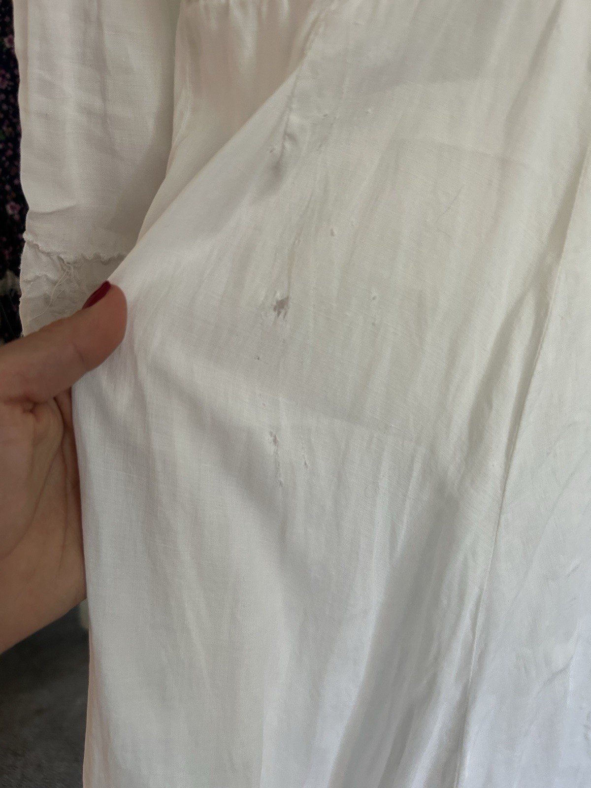 Edwardian White Cotton Voile Tea Dress Embroidered Long Sleeve Vintage Sz L
