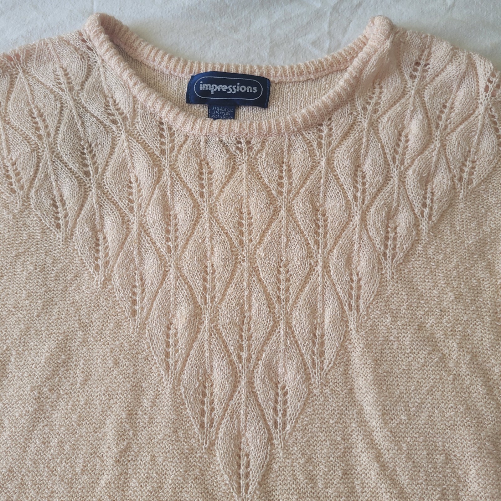Vintage 70s 80s Pullover Sleeves Knit Top Size Med Pale Pink Made In Taiwan ROC