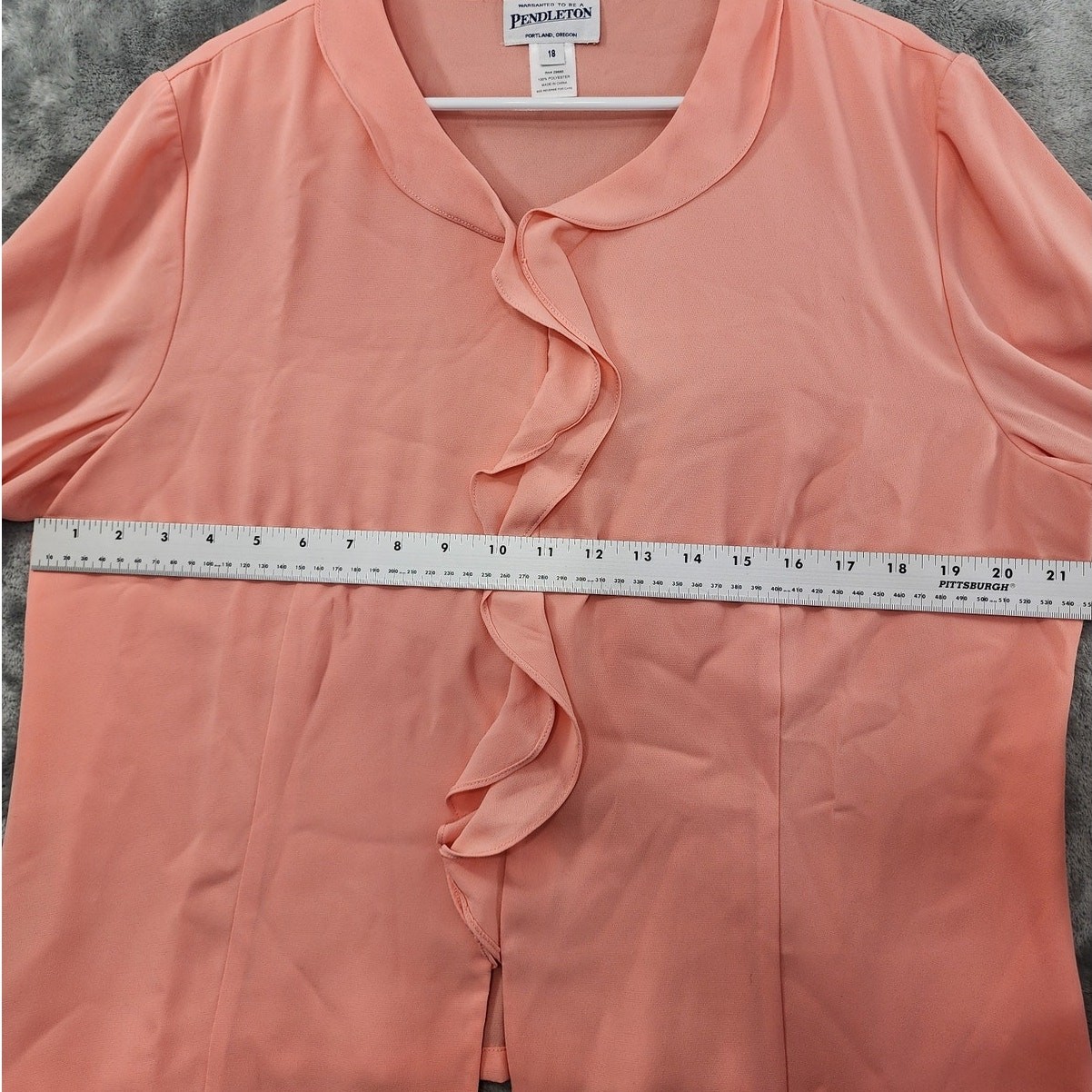 Vintage 90s Pendleton Top Womens 18 Orange Ruffled Long Sleeve Chiffon Office