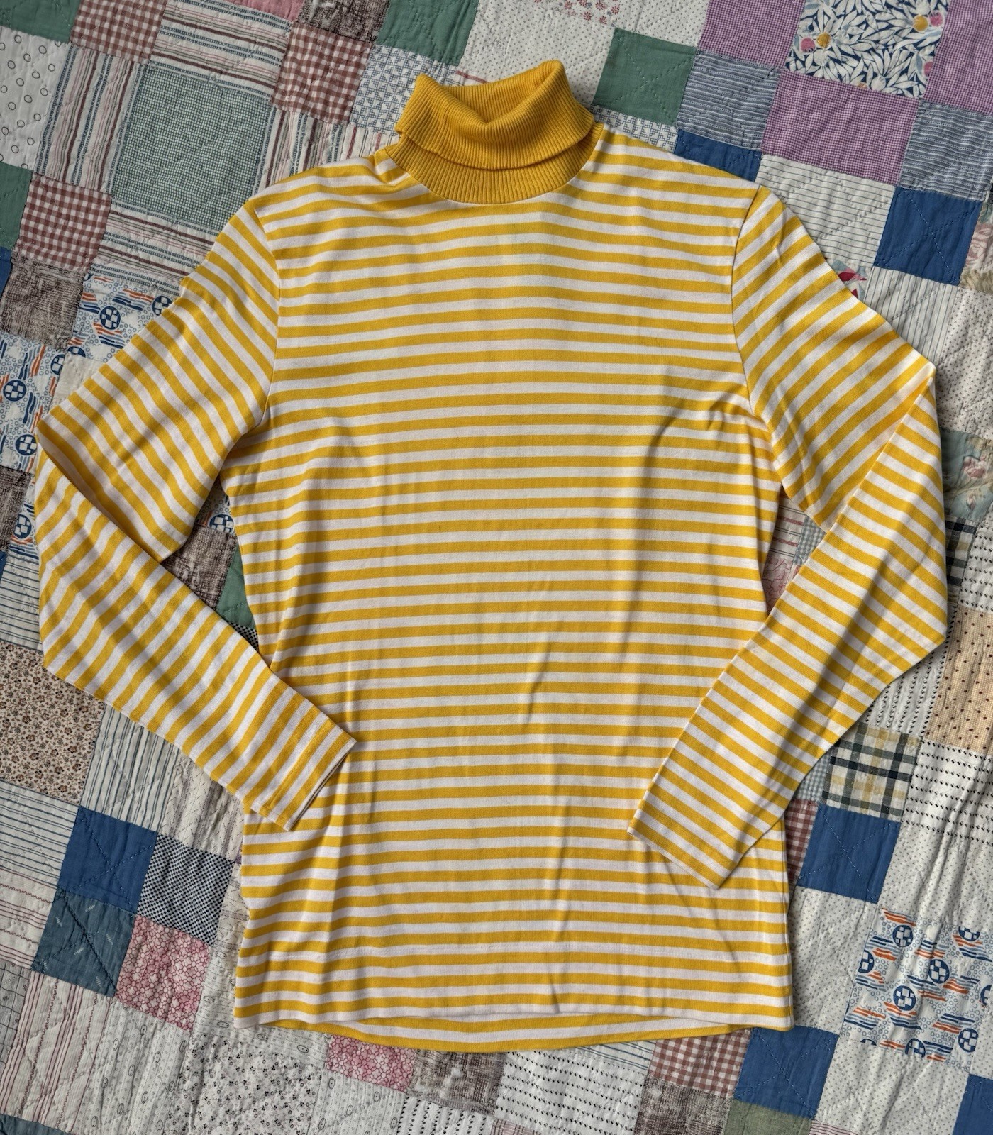 Vintage 1960s Striped Turtleneck Saks Fifth Avenue Yellow Long Sleeve T Shirt