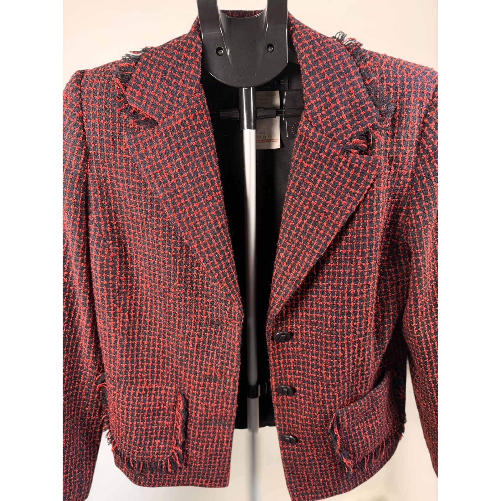 Lana Lee Canada Vintage Red Black Textured Fringe Blazer Skirt Suit Set Size 6