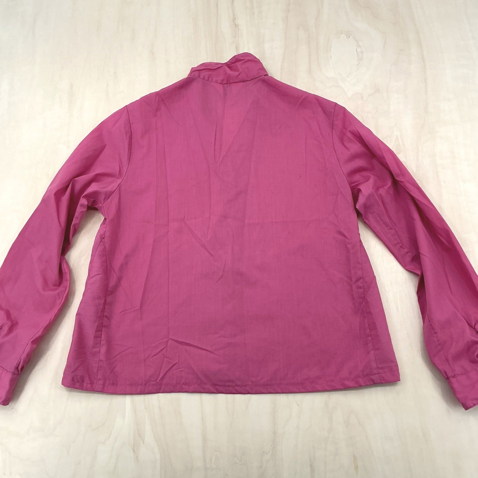 Sears Blouse Womens L Magenta Pink Camp Collar Button Down Vintage 70s Retro