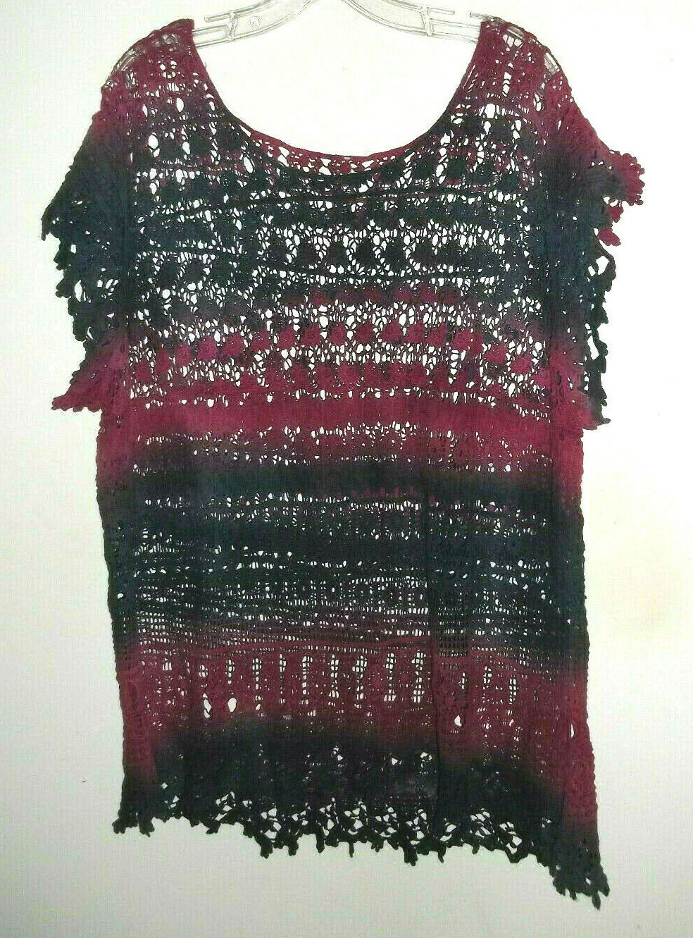 Open Crochet Knit Pullover Multicolor Top~Size Large
