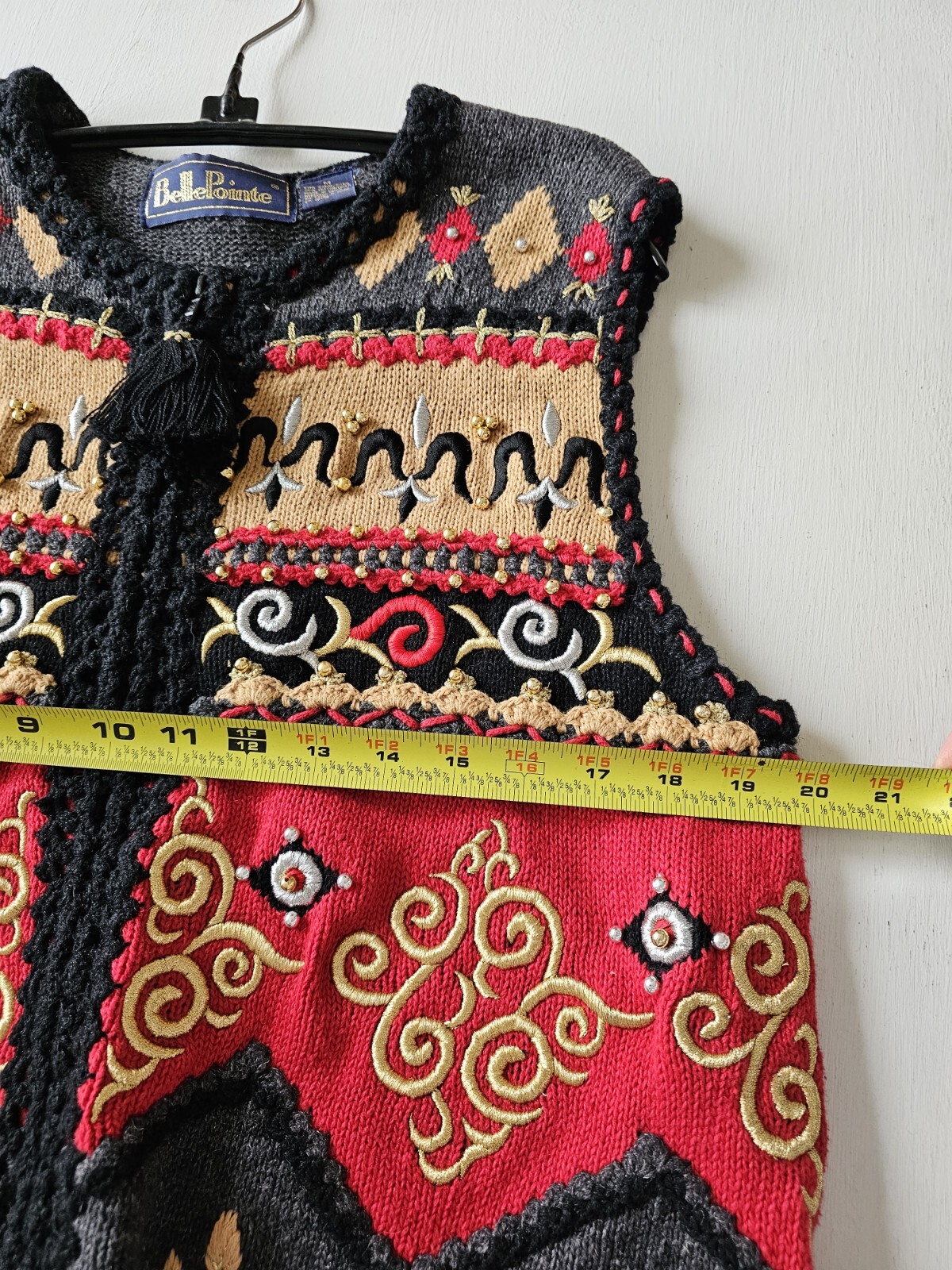 Vintage Belle Pointe Sweater Vest Full Zip Detailed Embroidered Beaded Sz M