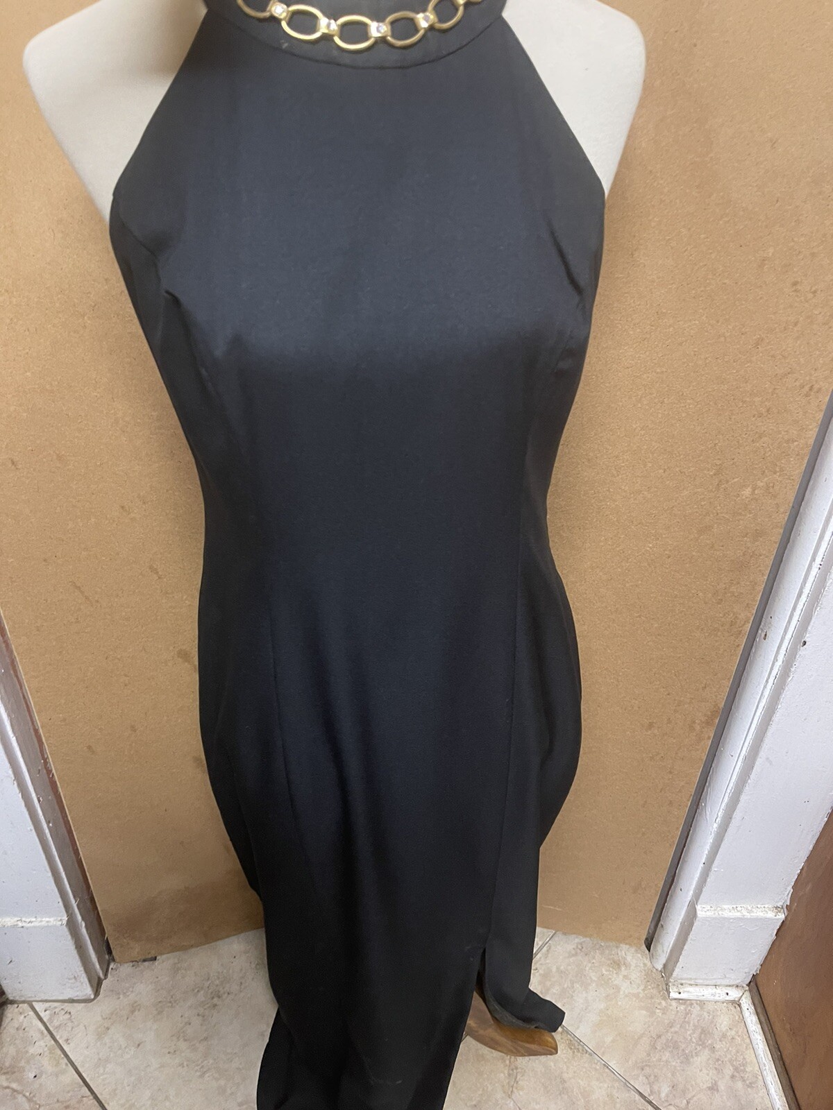 RAMPAGE Size 9 Black Halter Top -Full Length Dress w/Side Slit
