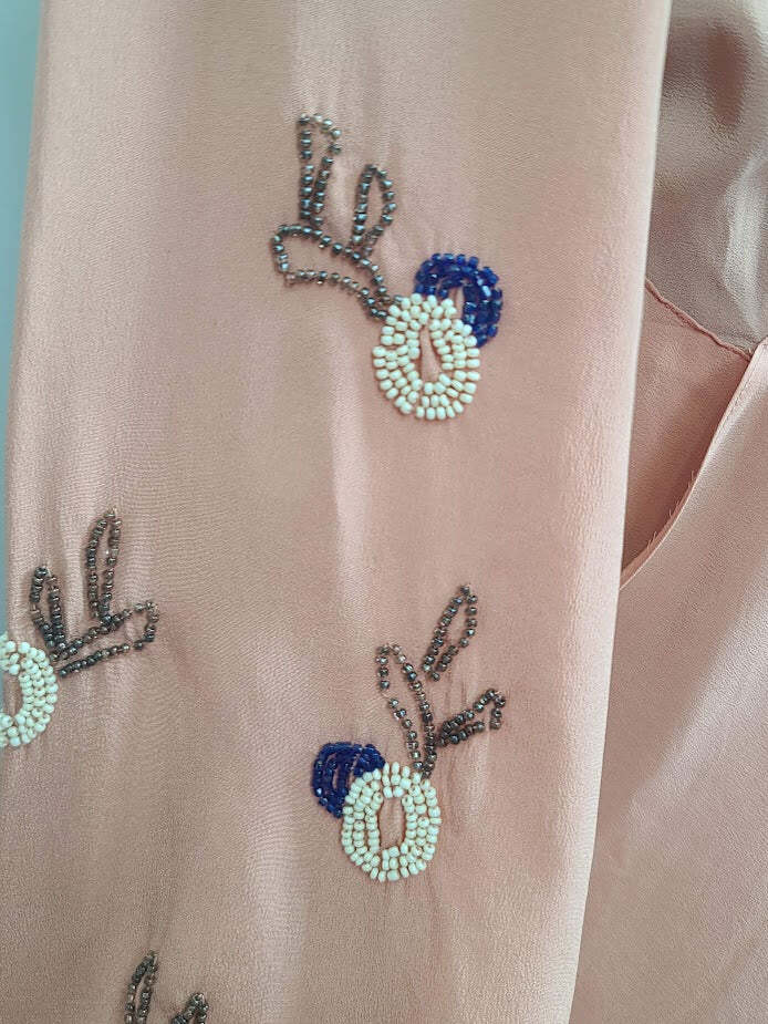 Vintage 1940s Pink Dress Beading on Sleeves Interesting Construction Adjustable