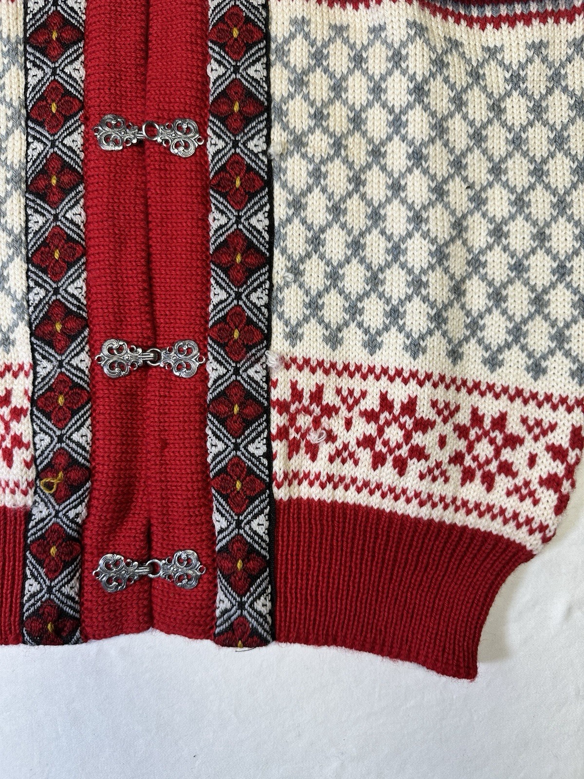 Dale of Norway Wool Cardigan Sweater Red White Nordic Knit Size S