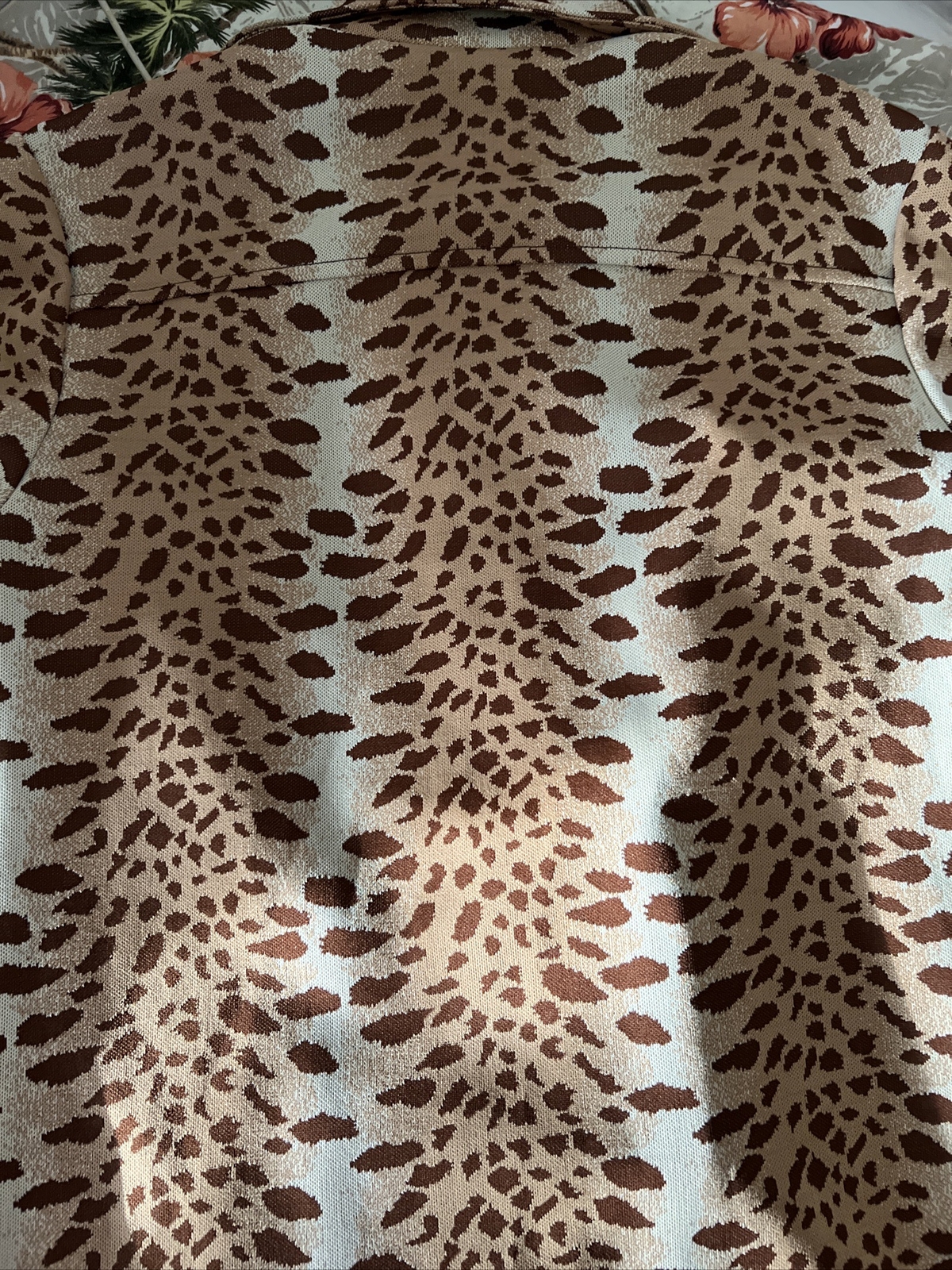 Vintage 1960s Animal Print Knit Top Boutique Brown Cheetah Button Up Sz 14 Sears
