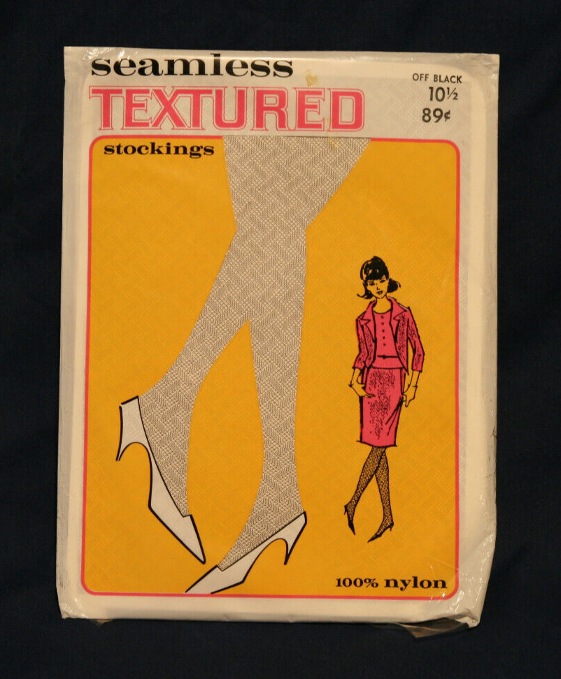 Vintage Seamless Textured Stockings 100% Nylon – Size 10 Off Black