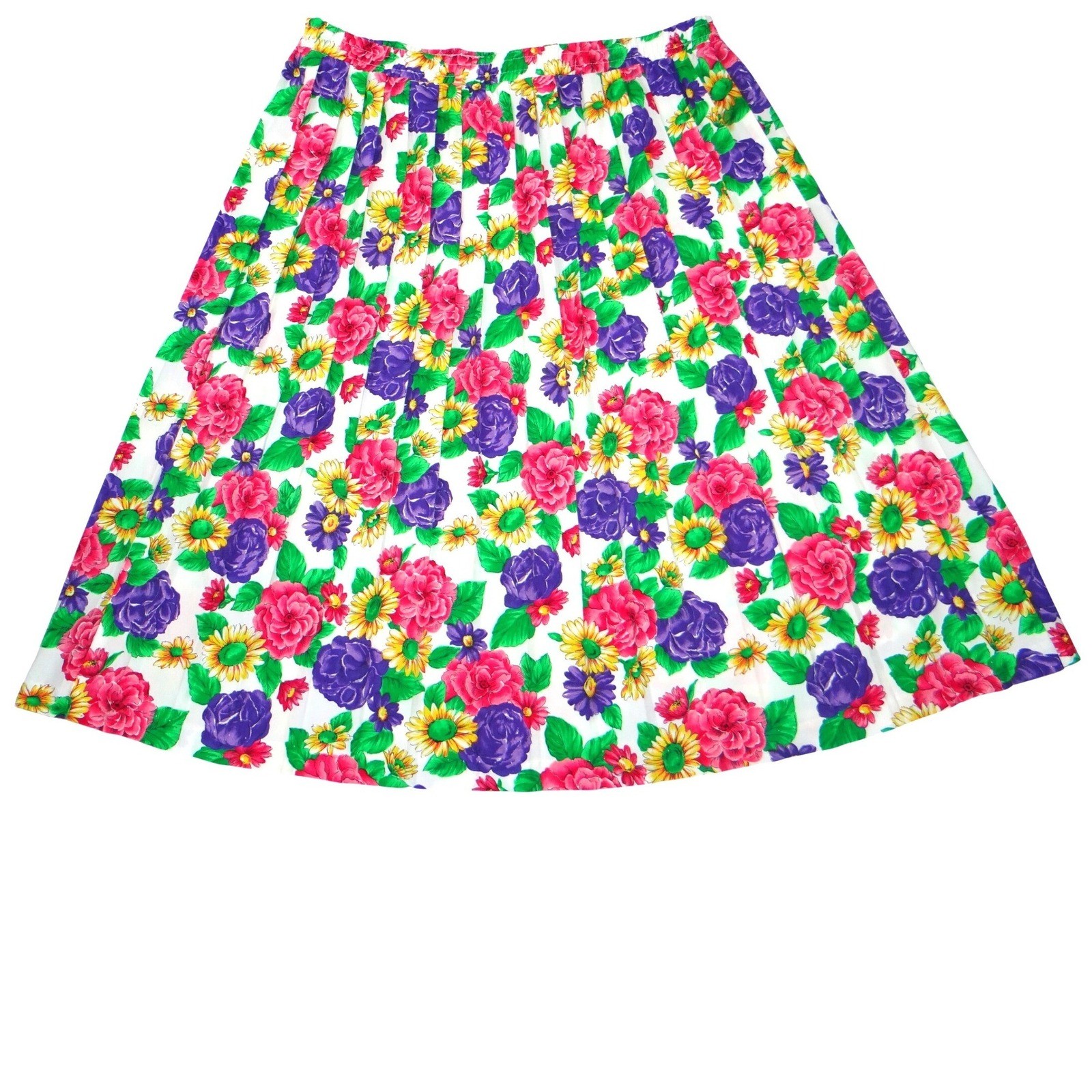 Vintage Pyke Limited 90s Floral Midi Skirt White Pink Purple Yellow Size 16