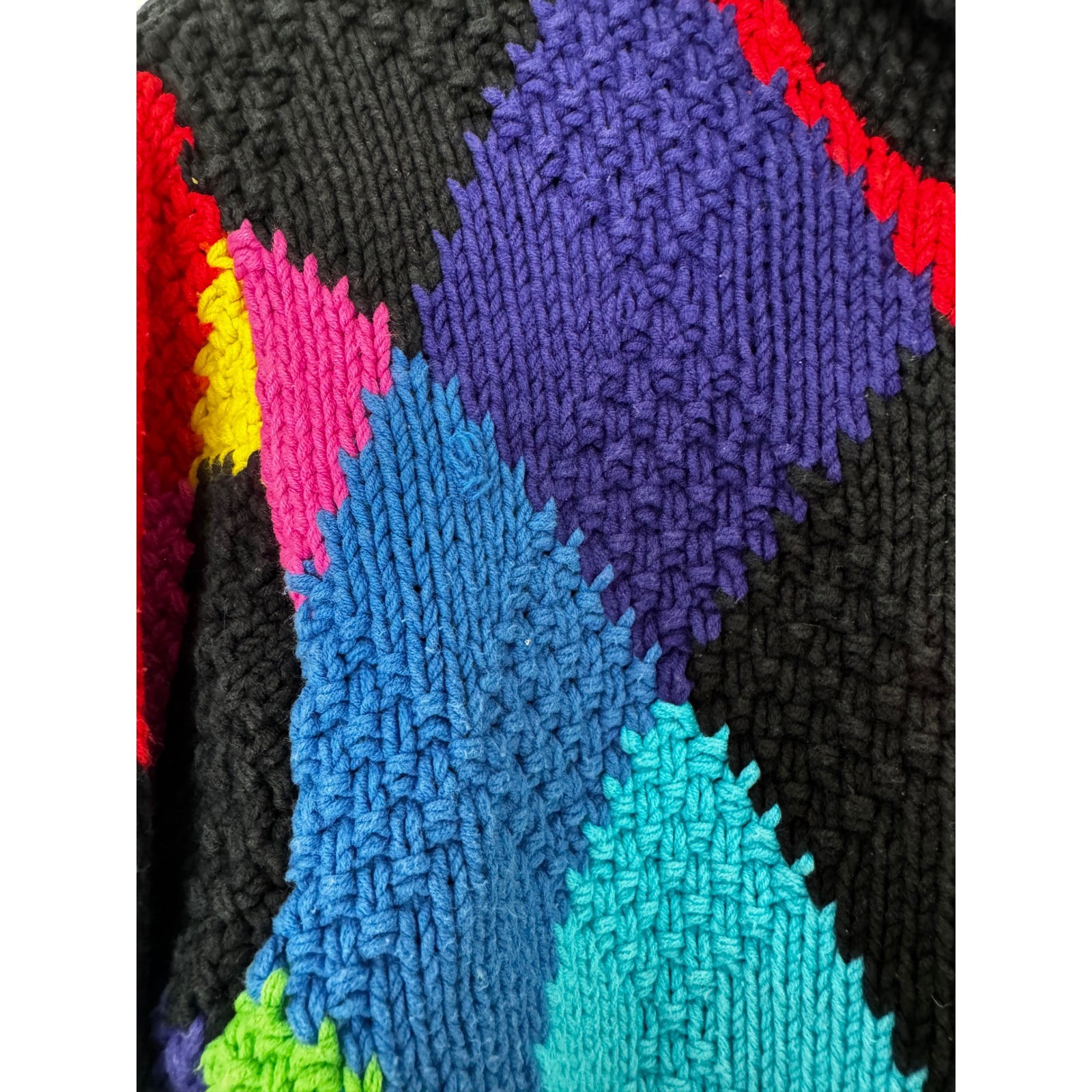 VTG Marisa Christina Petite Hand Knit Rainbow Harlequin Zip Cardigan Sweater PP