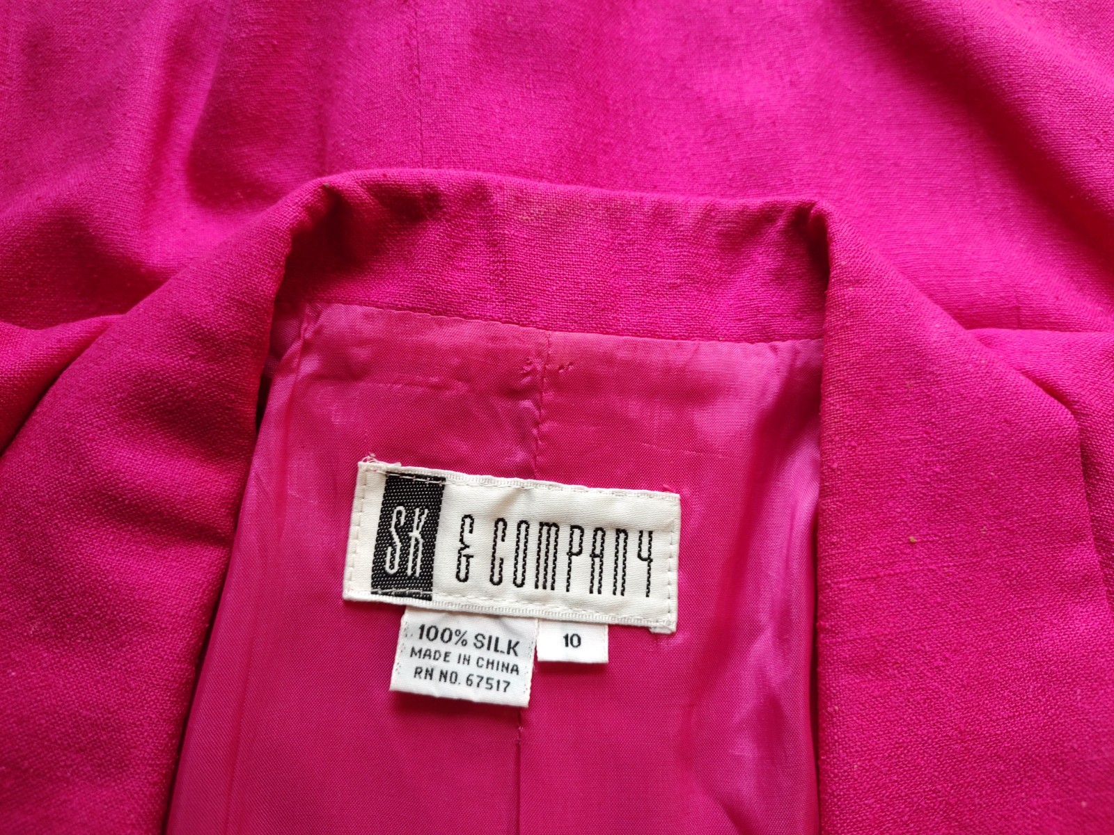 80’s Vintage 100% Silk Pants Suit SK & Company Hot Pink Short Sleeve Sz 10