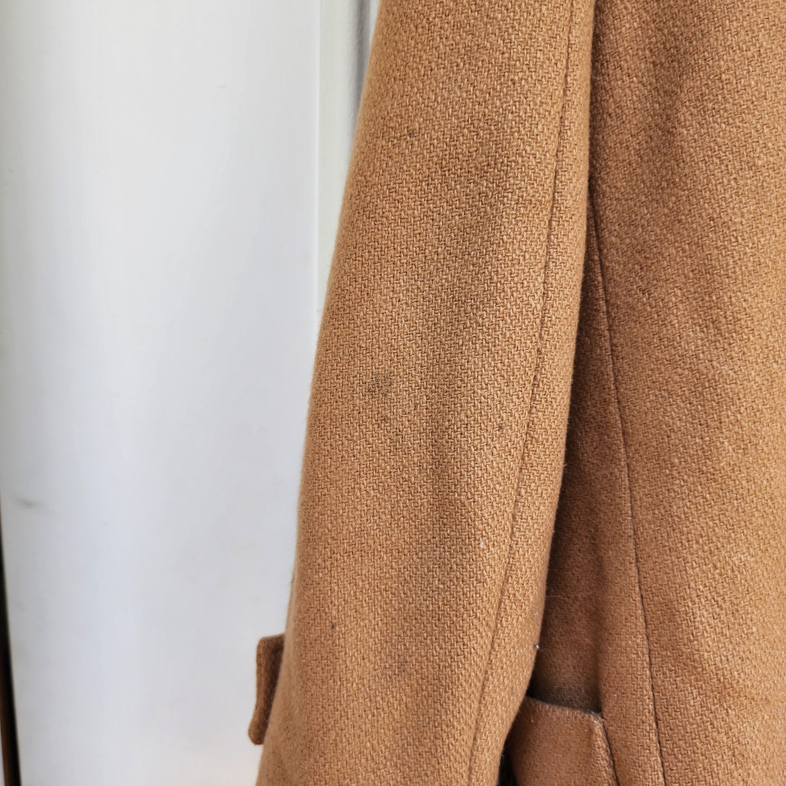 Style VI Ltd Sz XL Tan 100% Wool Long Line Duffle Pea Coat Vintage