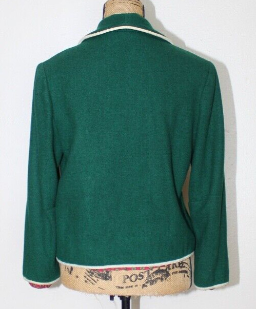 Vintage 50s Petti Glen Green Wool Embroidered Button Blazer Junior S