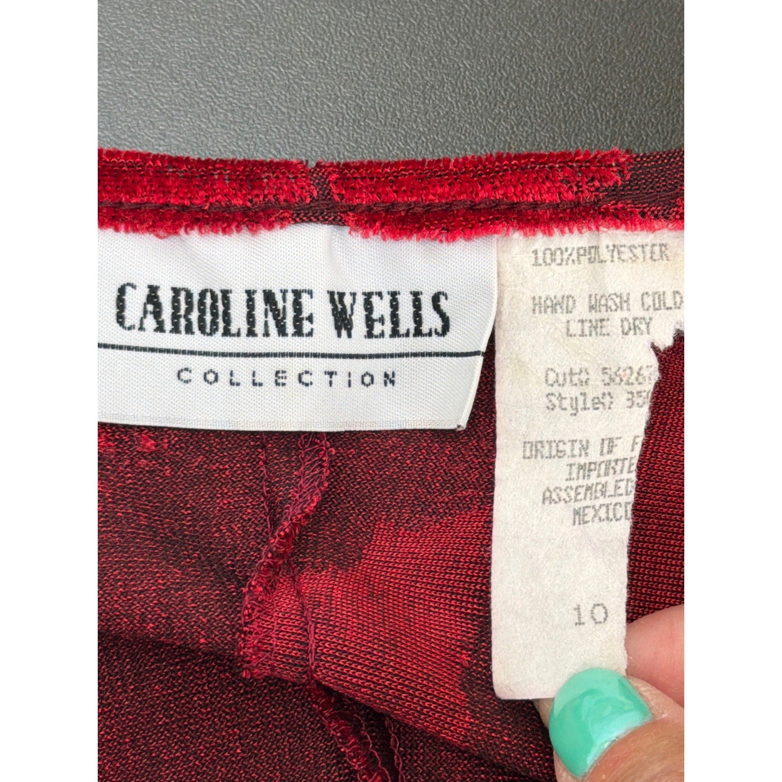Vtg Caroline Wells Red Velvet Burnout Floral Maxi Dress Size 10 Romantic Glam
