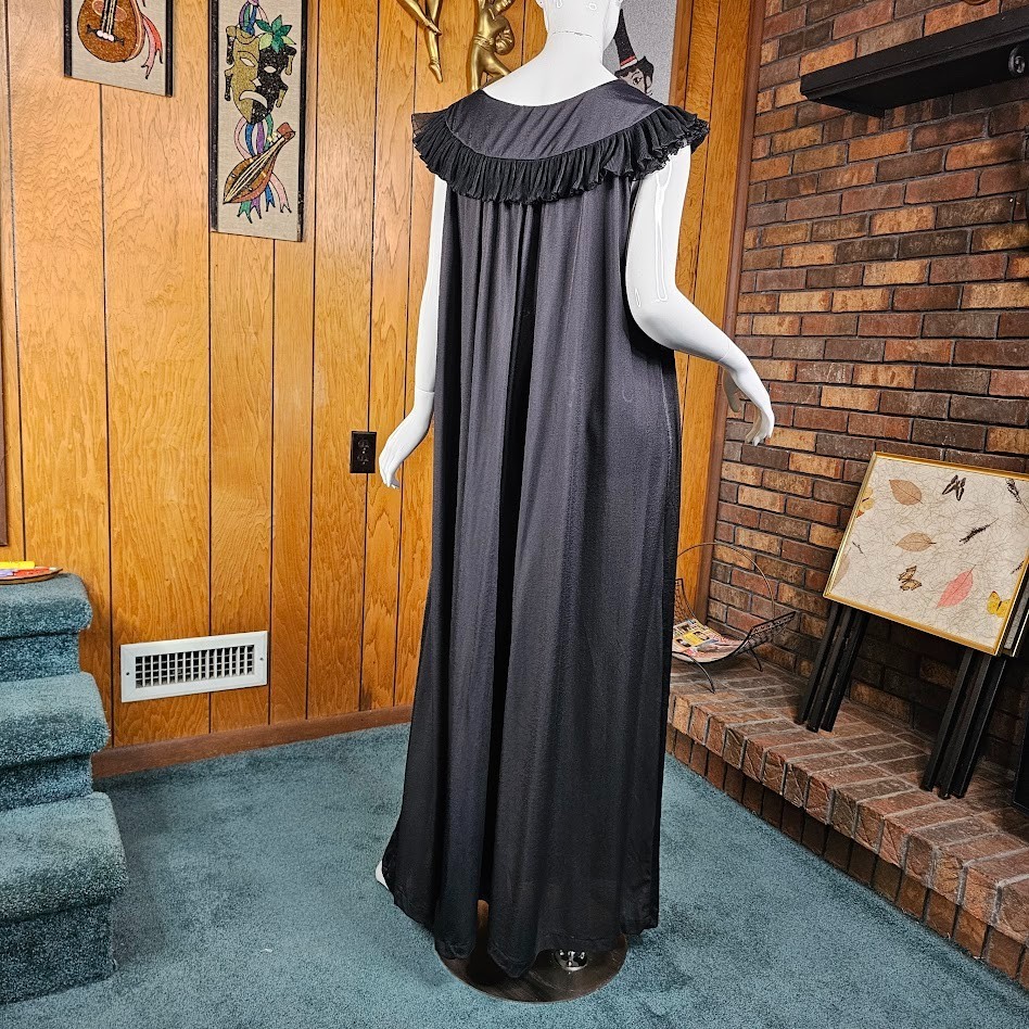 Vtg 60s Gothic Illusion Lace Romantic Peignoir Nightgown Robe Hostess Gown OS