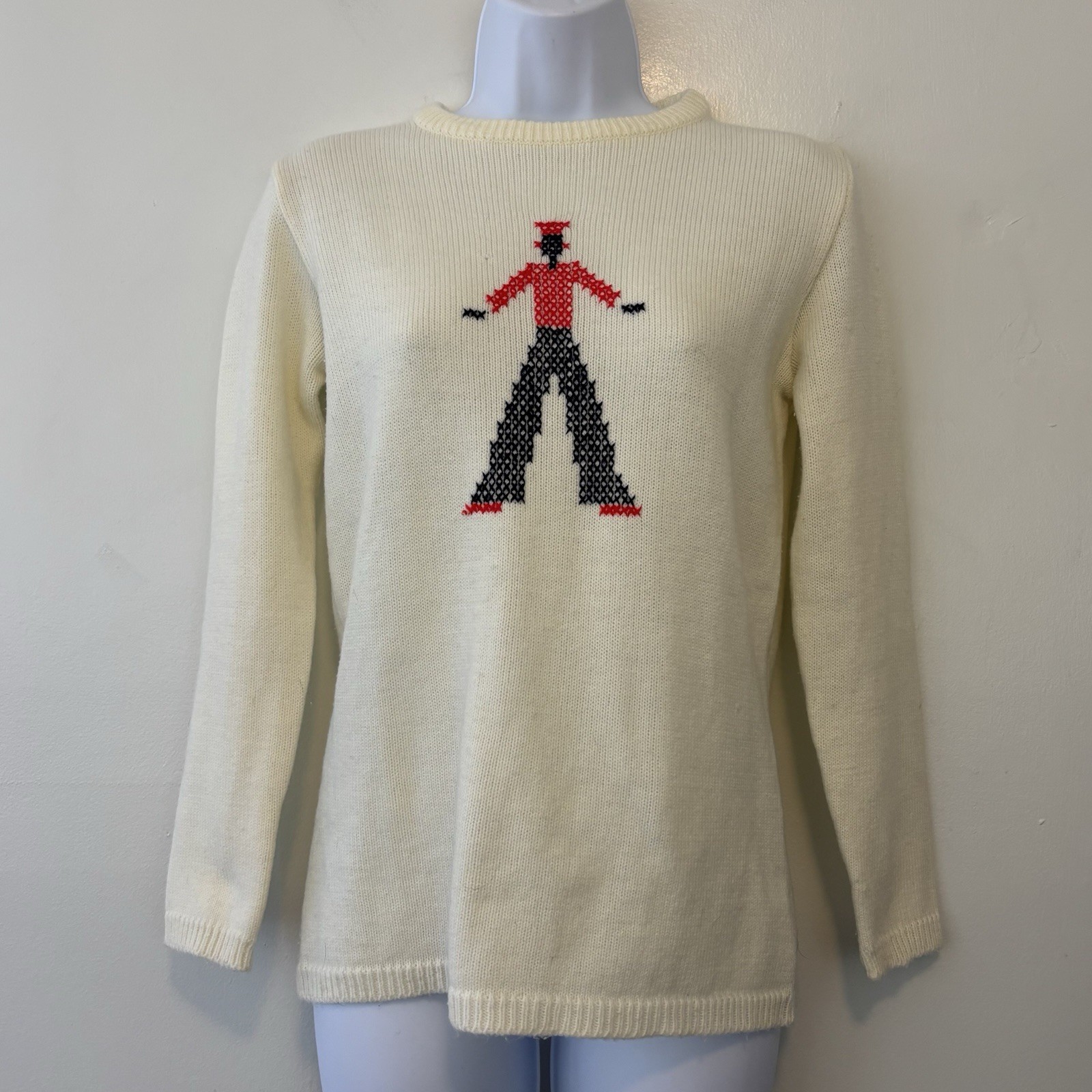 Vintage Spuncraft Knitting Mills Sweater Acrylic Women Medium Cross Stitch Girl