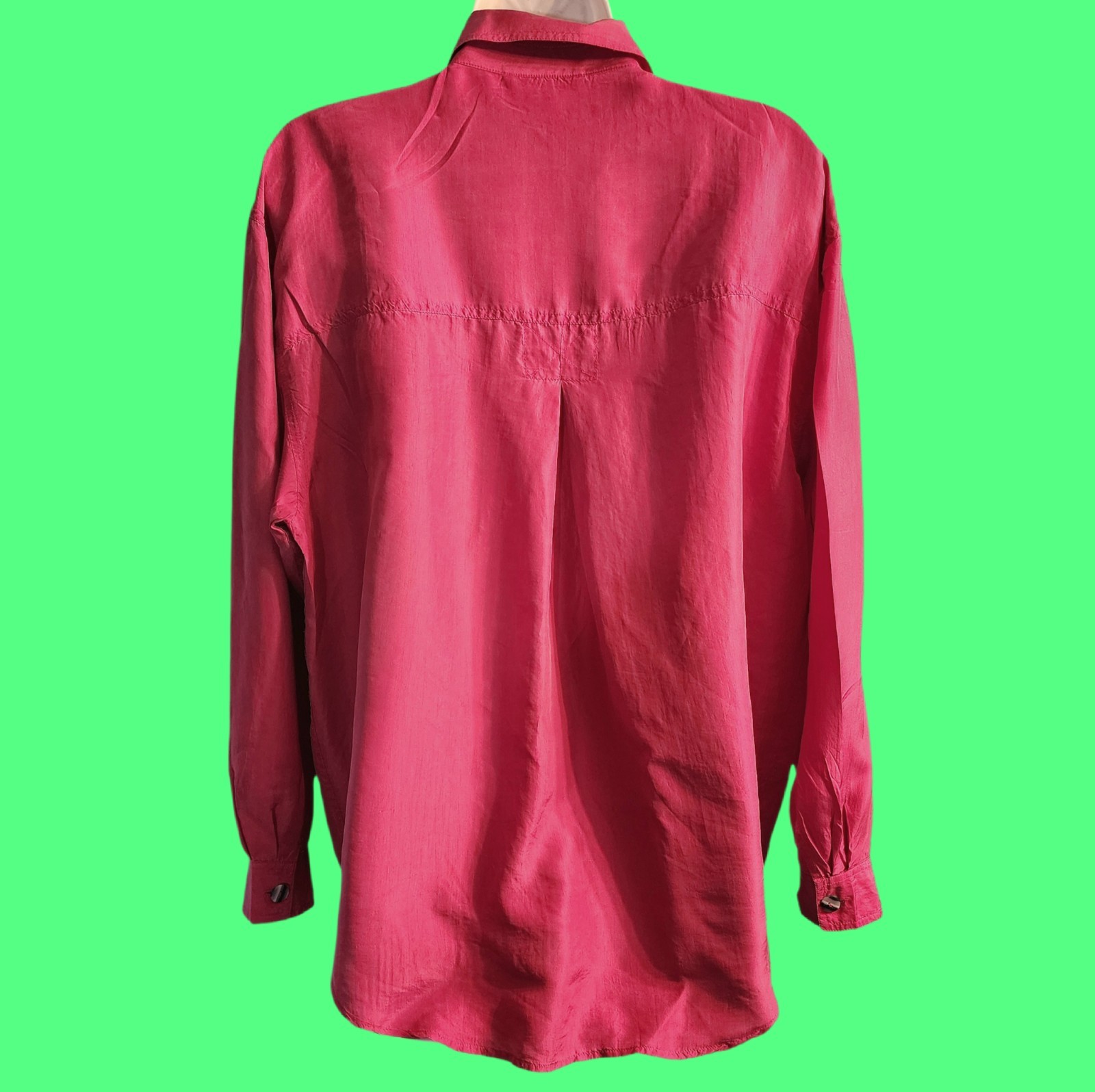 VINTAGE 90’s SILK LAND Hot Pink Pure Silk Hot Pink Longsleeve Blouse 14
