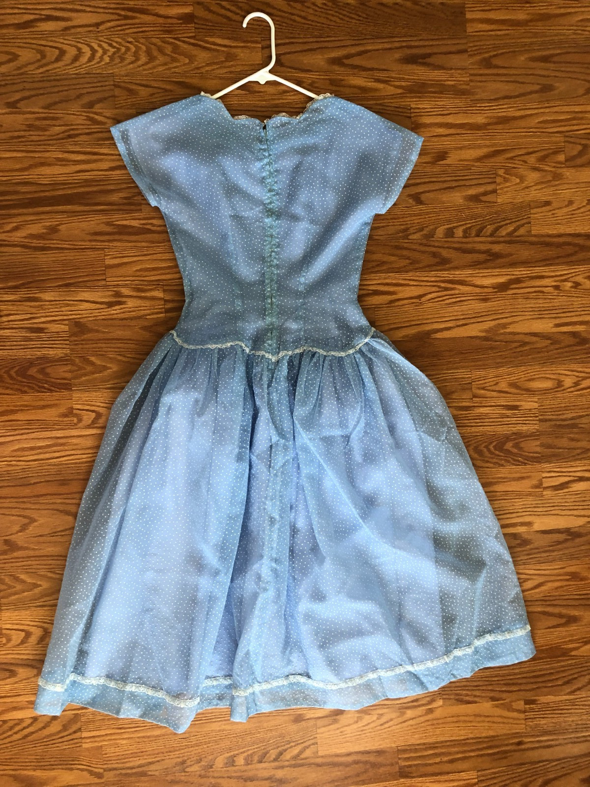 Vintage 1950s Handmade blue sheer dotted swiss womens dress lining& hair tie