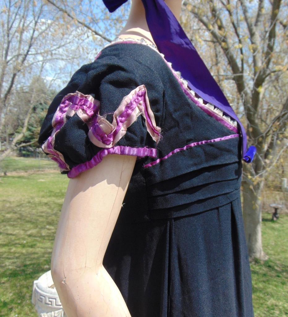 VTG Regency Era Dress Juliet Sleeve Jacket & Velvet bonnet