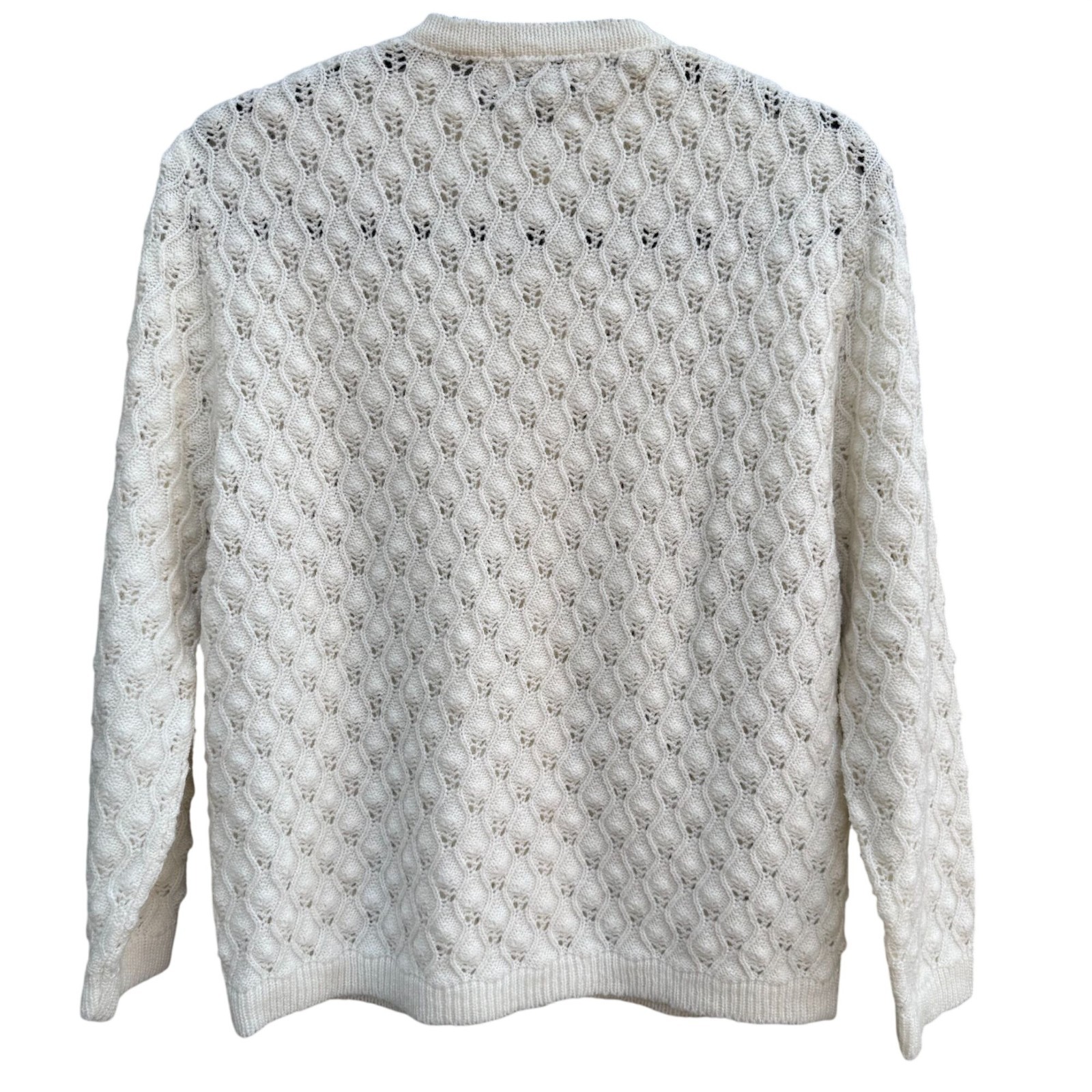 Boepple Sportswear NYC Vintage 60s 70s White Cable Knit Granny Cardigan Sweater
