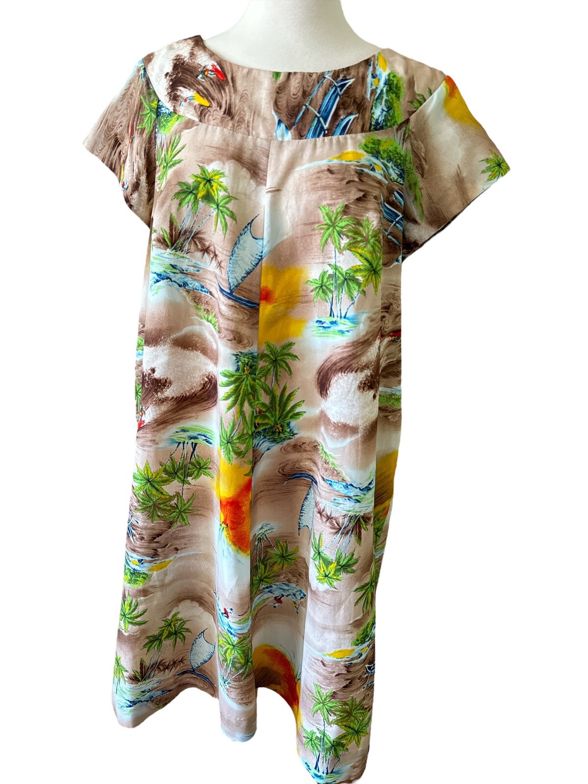 Vtg 60/70’s Hukilau Fashions Hawaiian Mumu Dress Caftan Size M Surf Sand Beach