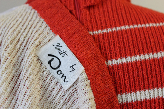 VTG 70s Red White Striped Knits By Don Sweater Dress & Cardigan 2 piece MOD