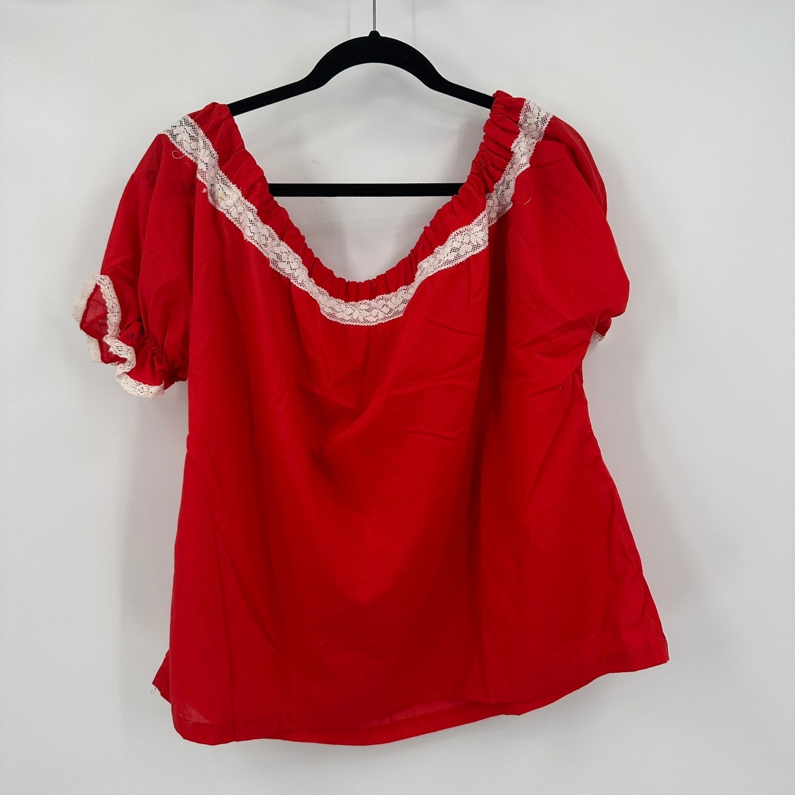 Malco Modes Partners Please Vintage Womens Peasant Top Red Size L Square Dance