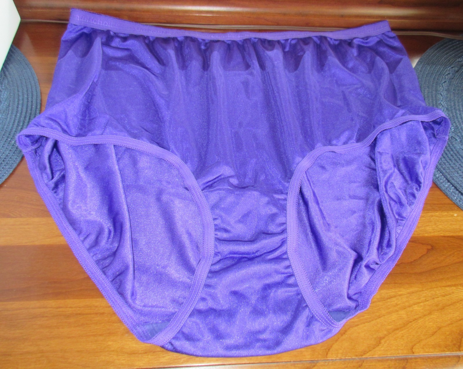 WIDE GUSSET silky sheer nylon JEWELL PURPLE SISSY HI CUT panties brief 10 / 3X