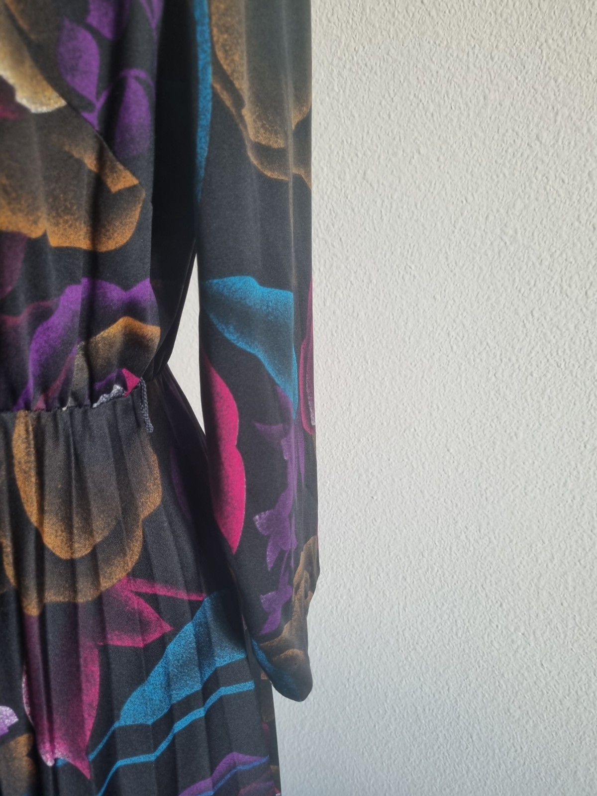 Black Vintage Mynette Dress With Pleated Skirt Mandarin Collar