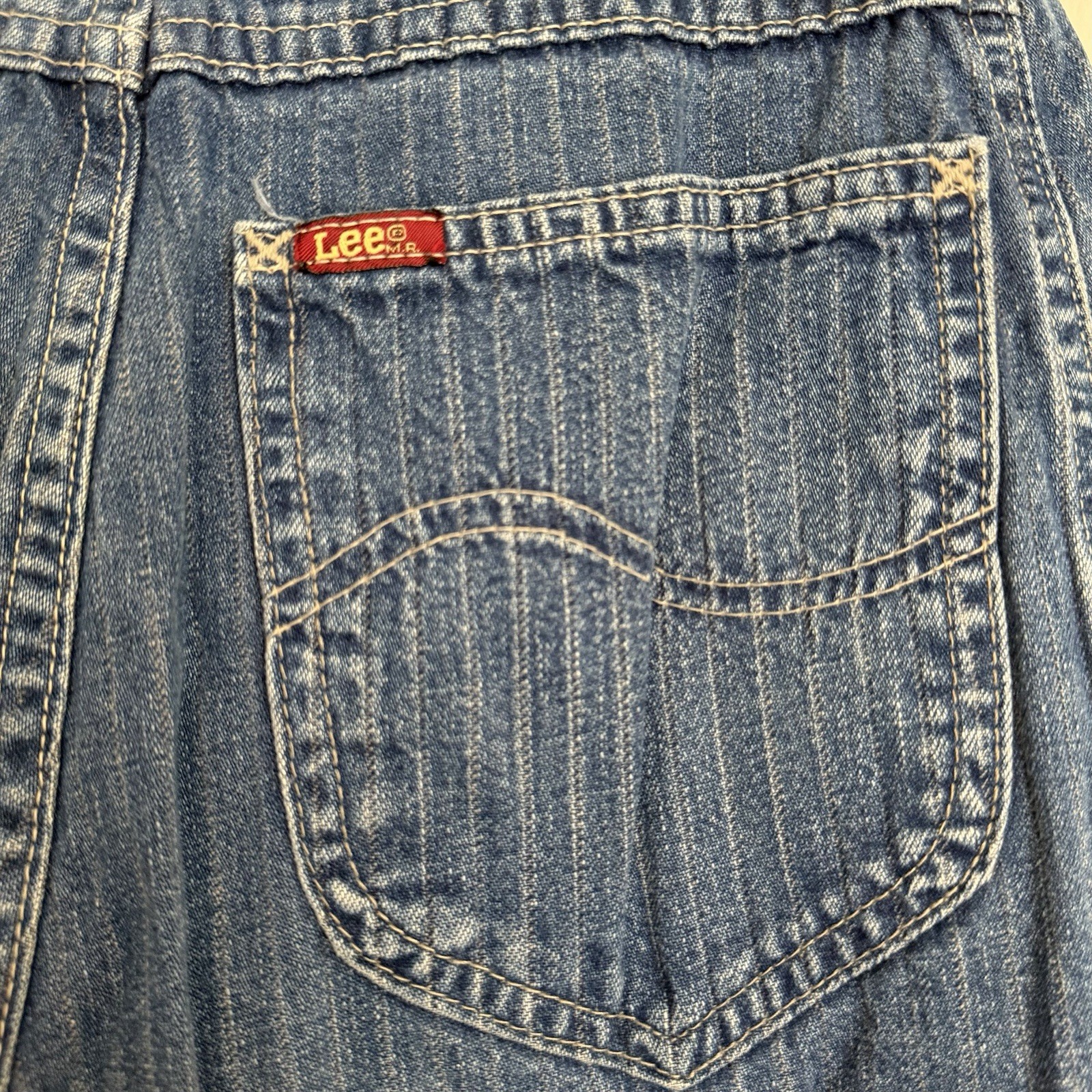 Vtg 80s Lee High Waist White Pinstripe Denim Mom Jean Tapered Pleated Barrel 7