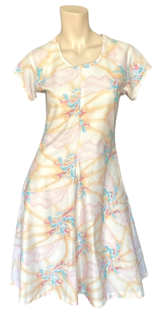 VTHG 1970s DRESS short sleeve fit flare floral Boho Disco Secretary Teacher