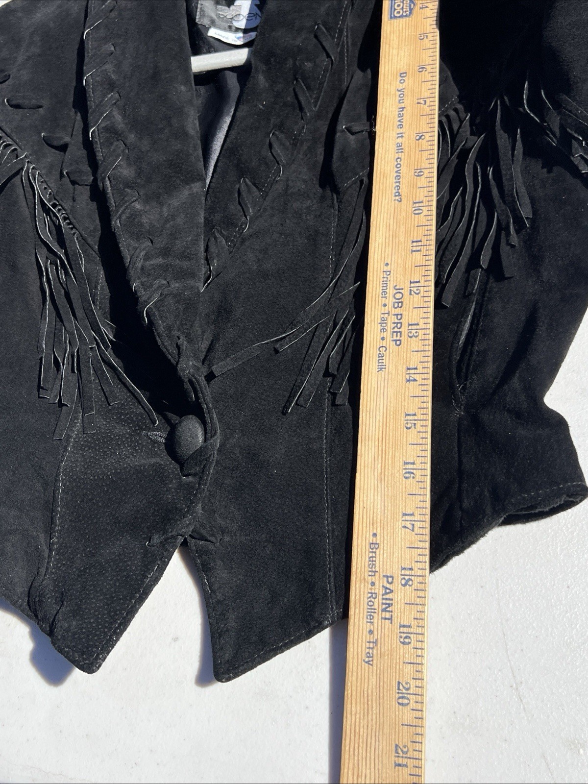 Vtg Phoenix Black Suede Fringe Western Jacket Cropped Whipstitching USA Sz M