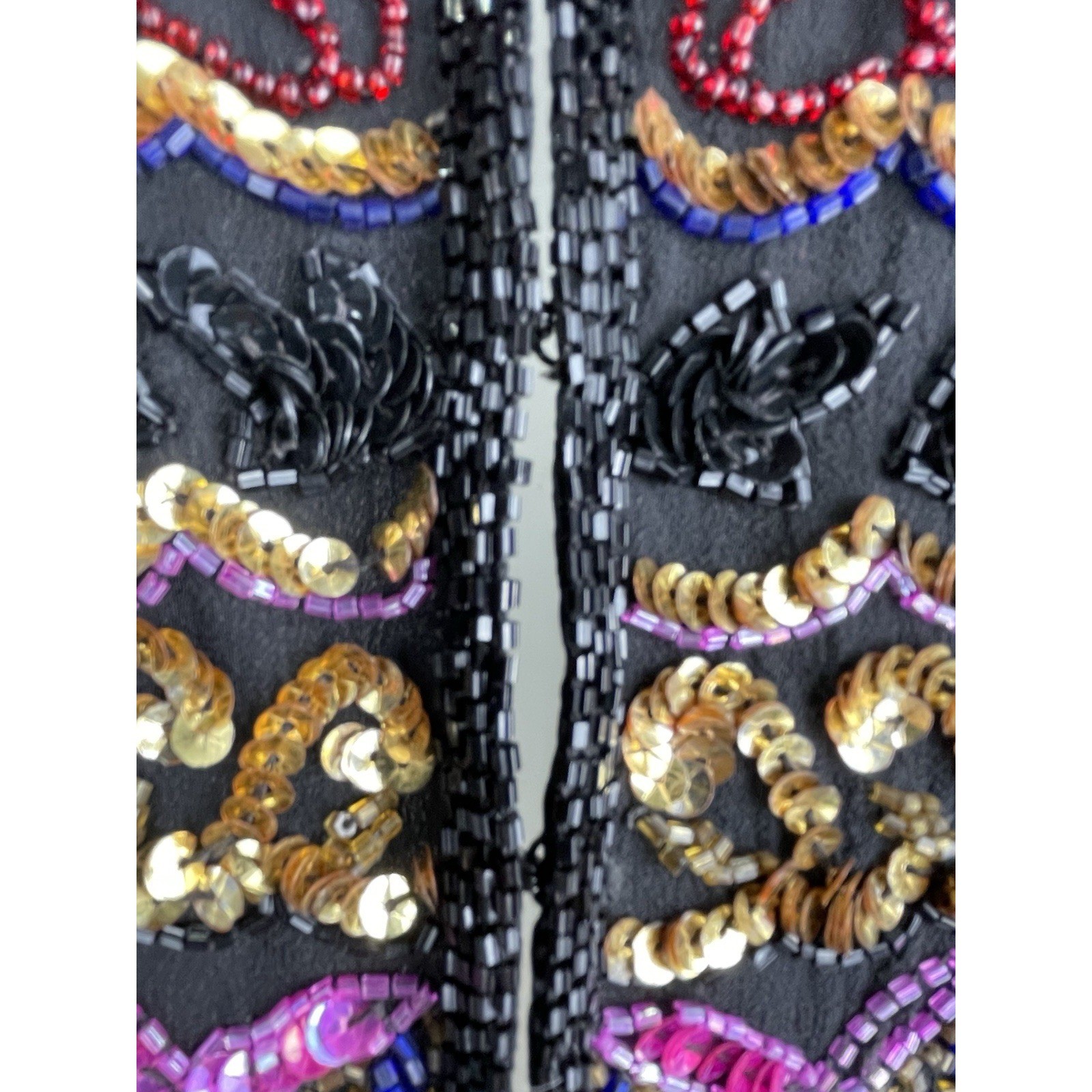 VTG 90s Niteline By Della Roufogali Sequin Beaded Multi Colored SILK Vest SZ M