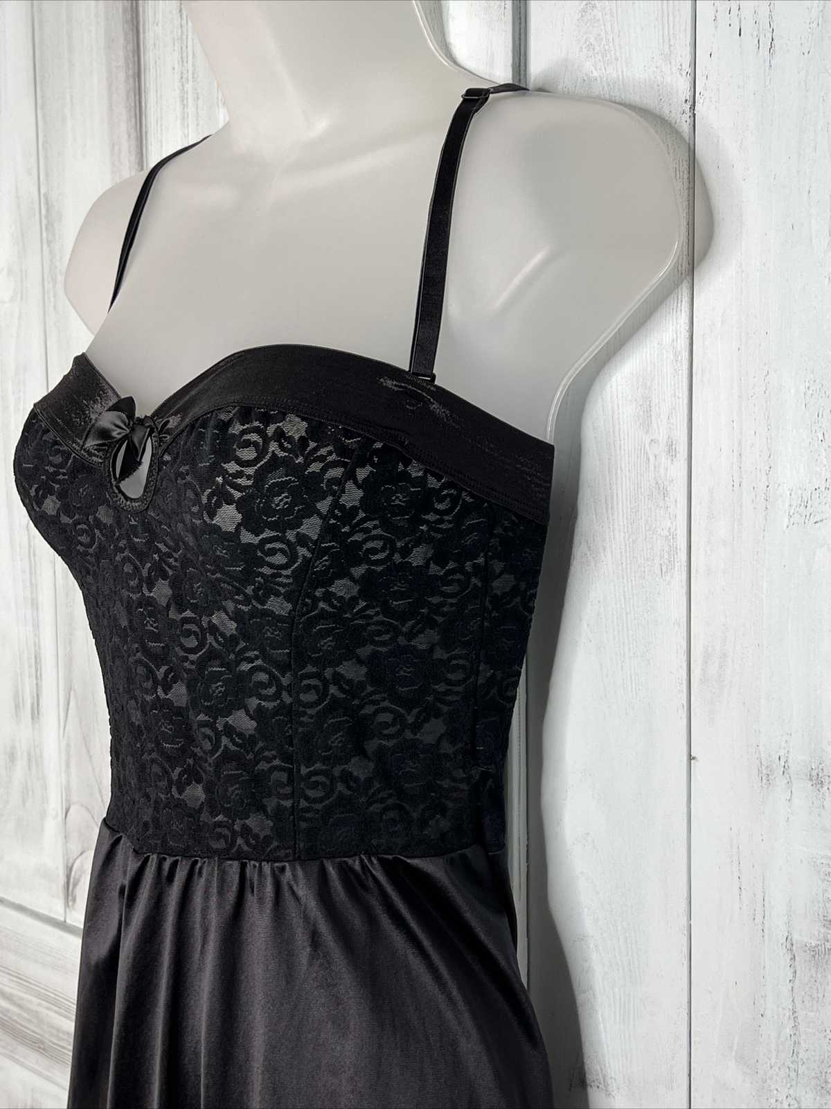 VINTAGE SEARS BLACK STRETCH LACE TRIM NIGHTGOWN NIGHTIE LINGERIE FULL SLIP 34