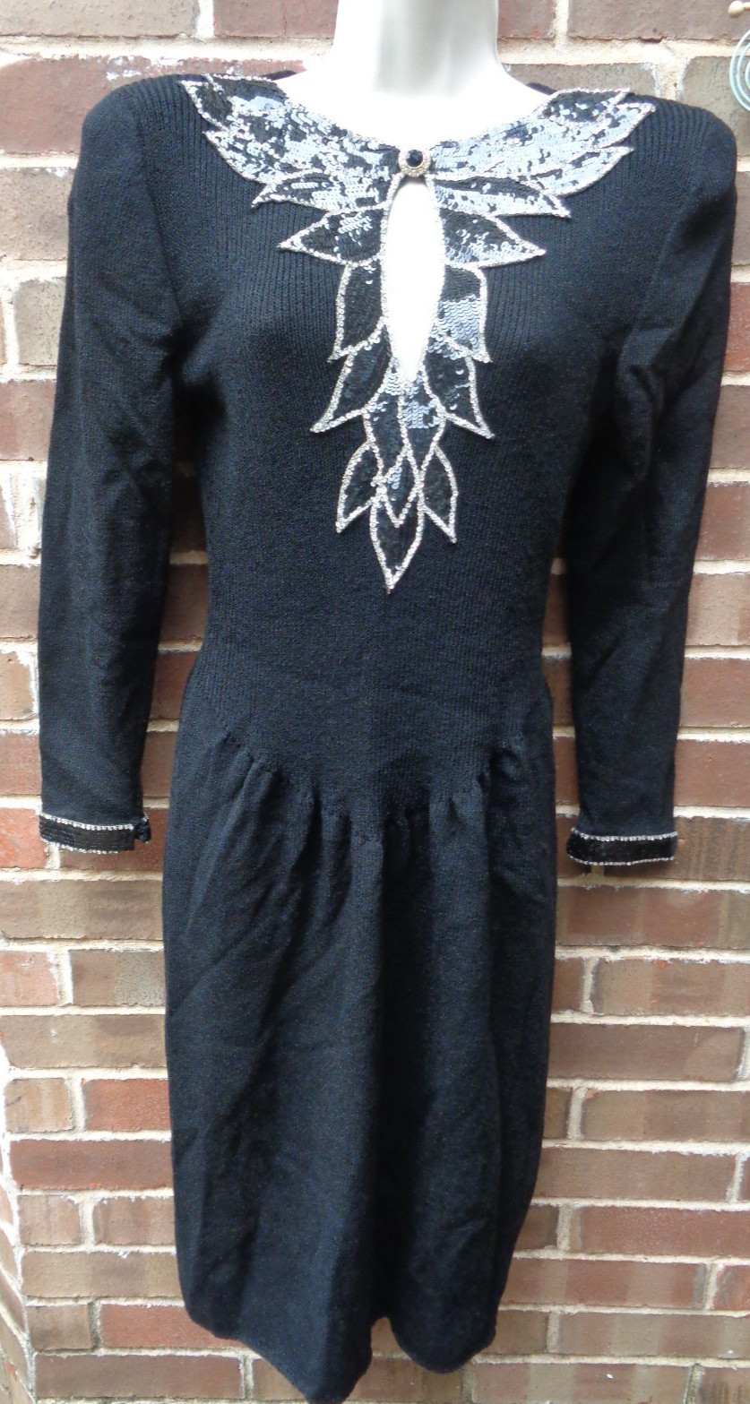 Vintage Don Sayres Wellmore Sweater Knit Neuman Marcus dress sequin wool 10