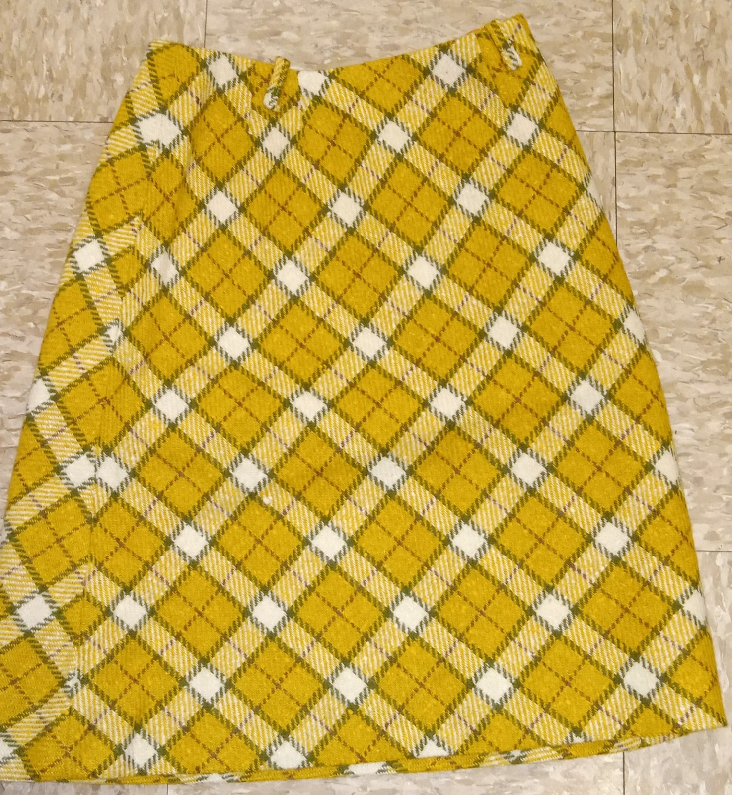 Vintage 60s Teen Plaid Wool Mini Skirt – Yellow White Plaid Print Xs/s Miss Pat