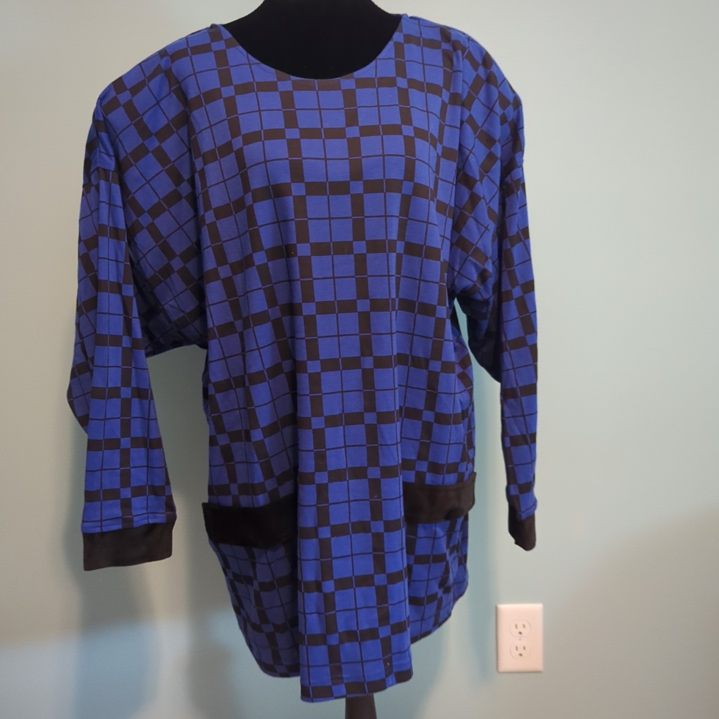 Vintage MC II Women’s Blue Black Plaid 2XL Velour Trim False Pockets