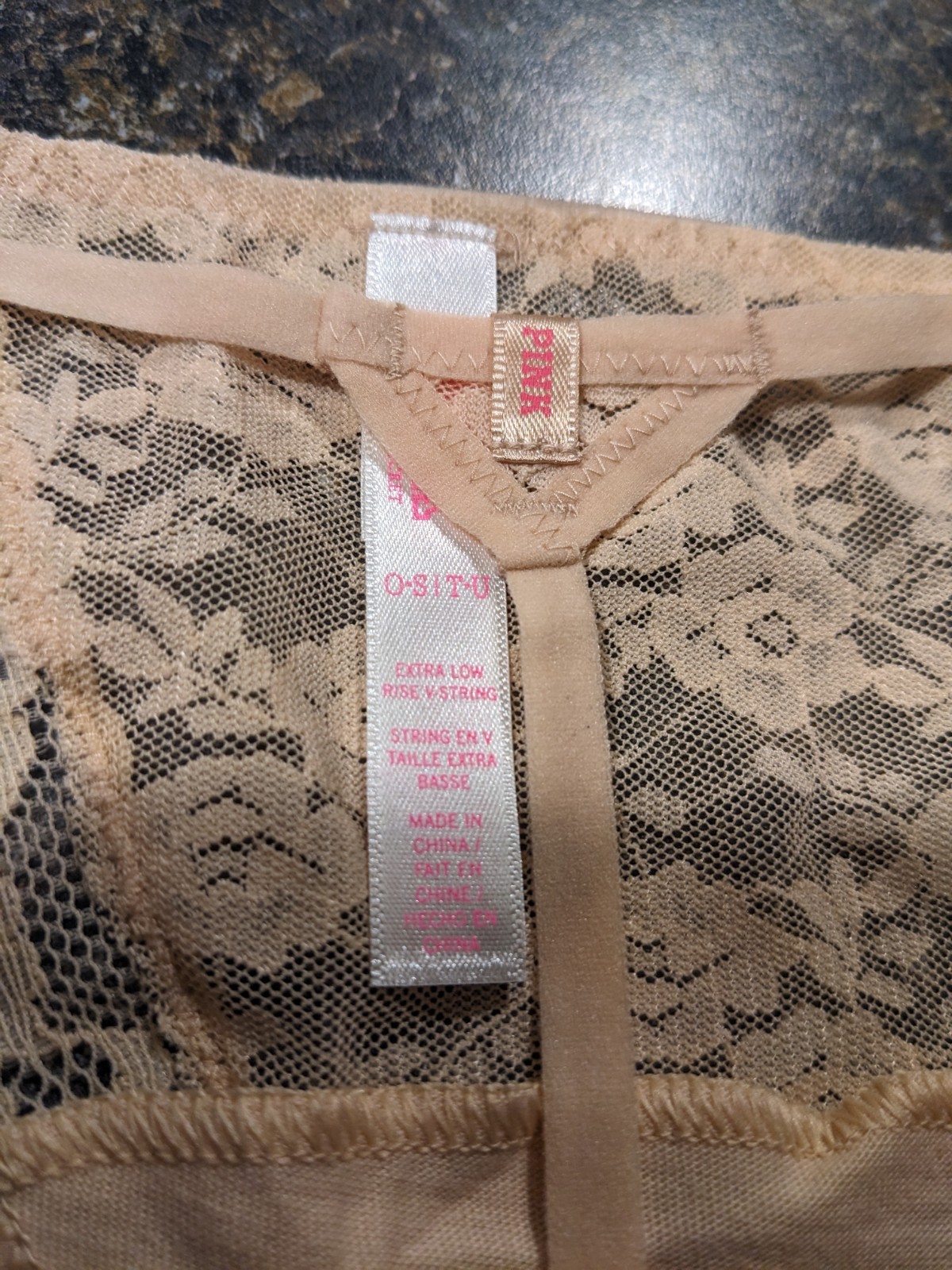 2013 PINK by Victoria’s Secret Extra Low Rise V-String Lace nude panties thong