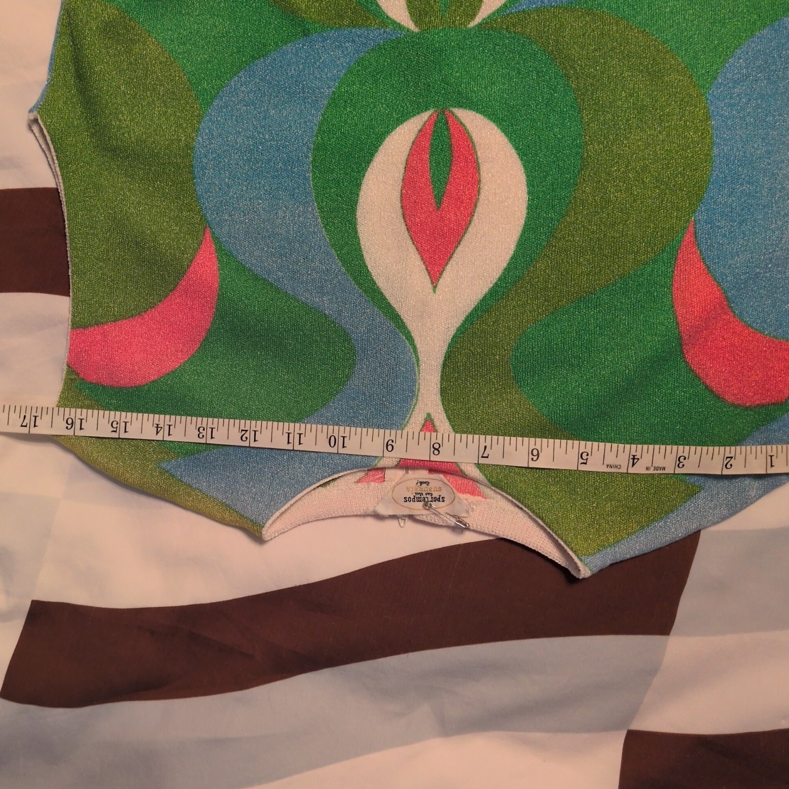 Ladies Sportempo Mod Sleeveless Psychedelic Print Shirt Size M USA Union Made