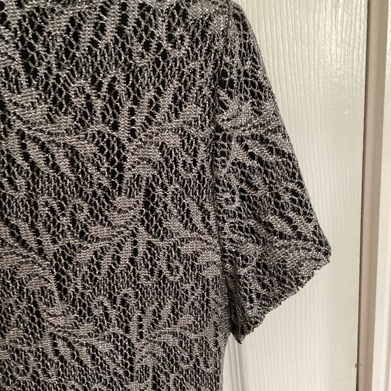 Vtg Jessica Howard Metallic Silver And Black Lace Maxi Dress Size 14 NWT