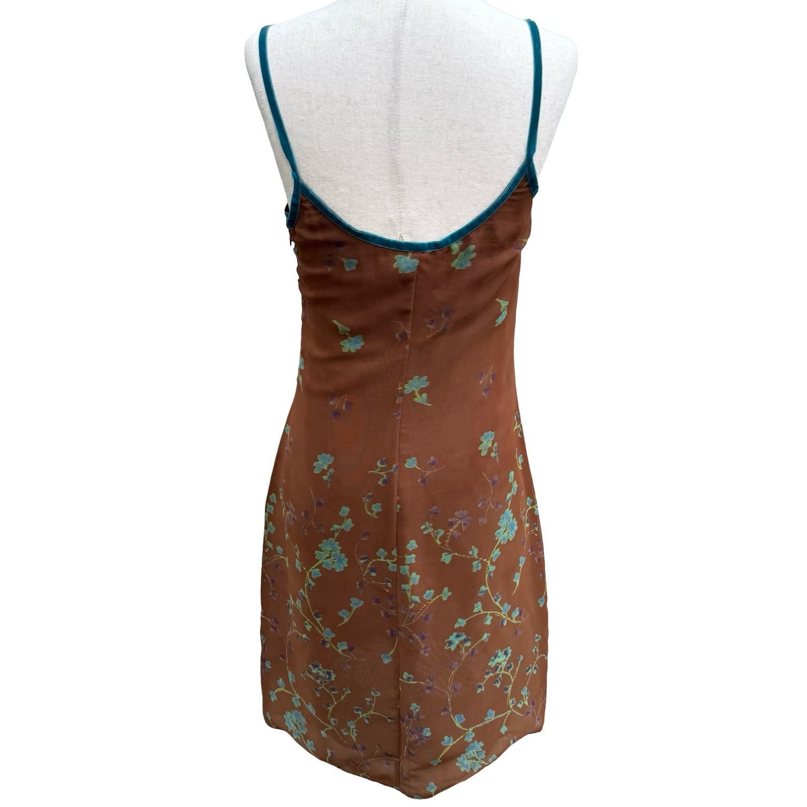 Parallel Vintage Y2K 90s Whimsygoth Fairycore Brown Mesh Floral Mini Dress 6
