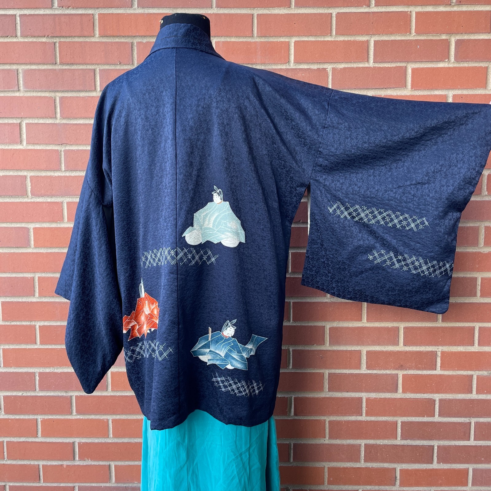 Vintage Japanese Navy Blue Silk Haori Leaf Kimono Size S-L