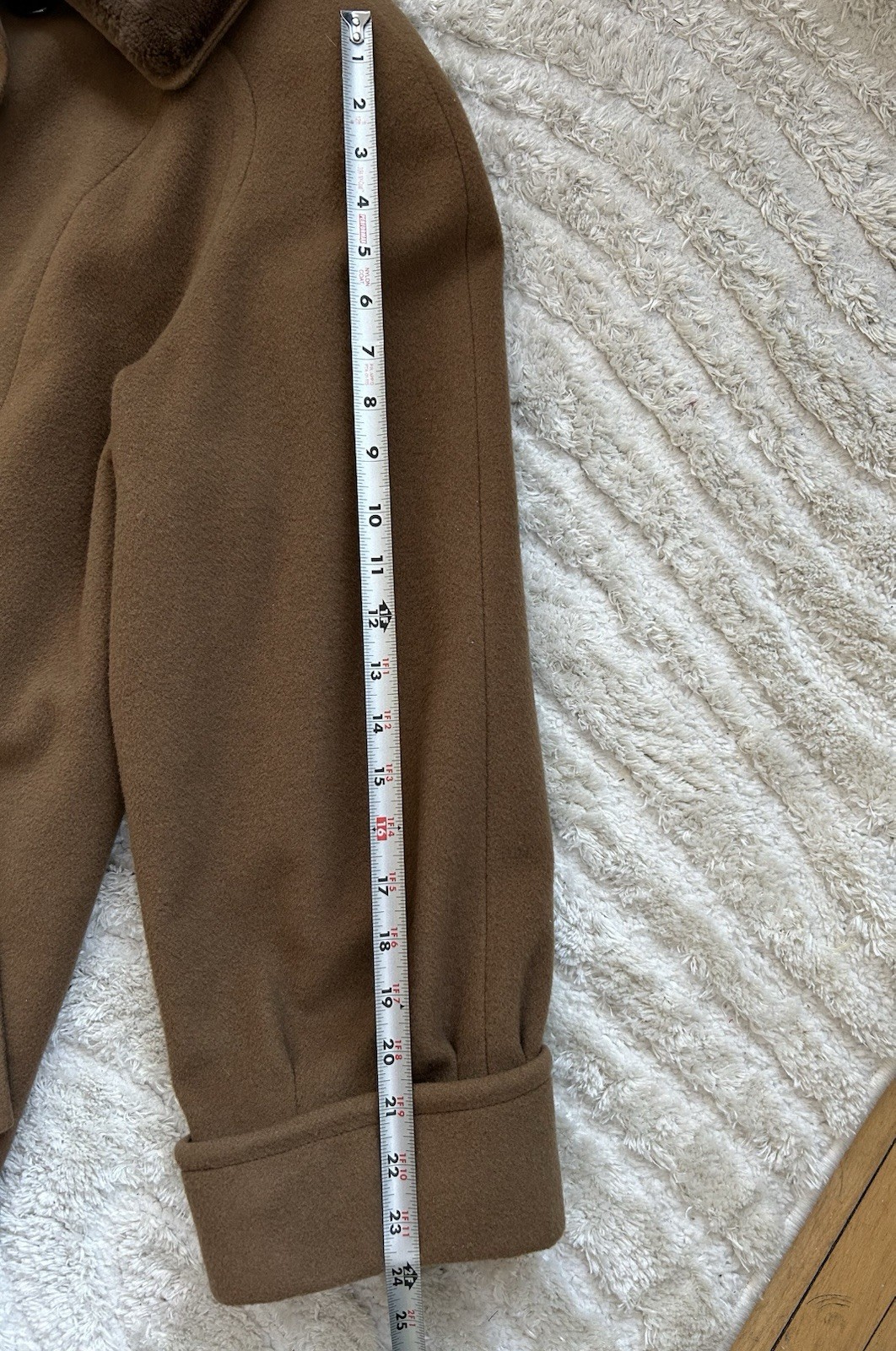 Nina Ricci Vintage 80s Camel Wool and Cashmere Blend Coat With Plush Collar