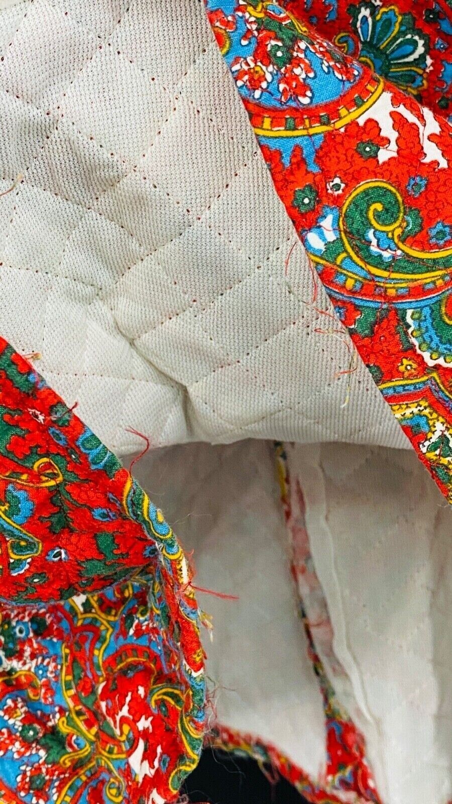 Vintage 1970s red paisley skirt, quilted A-line maxi boho high waist XS S