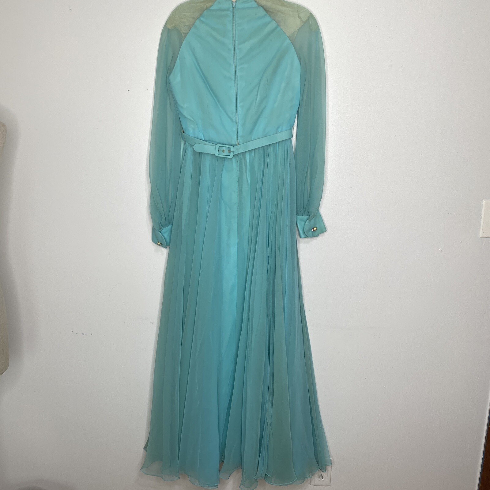 Vintage 1970’s Maxi Dress Cocktail Sheer Pleated Green 6 Shannon Rodgers