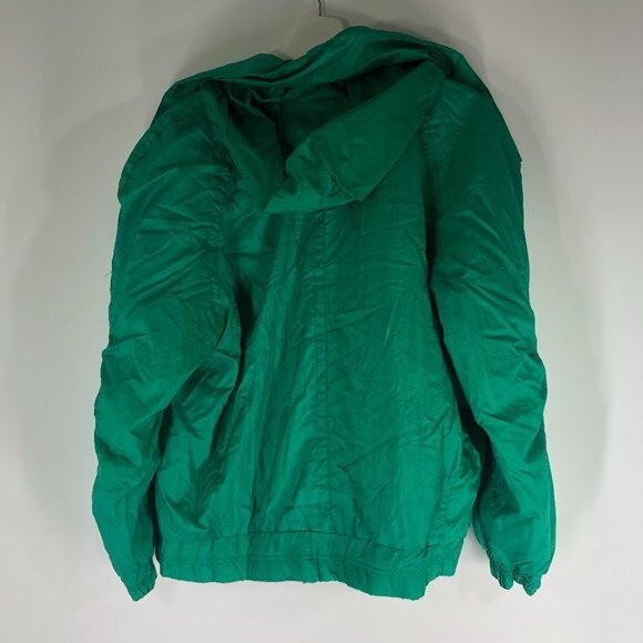 Vintage Andy Johns Green Swishy Windbreaker Medium Geometric Lining Zipper 80s